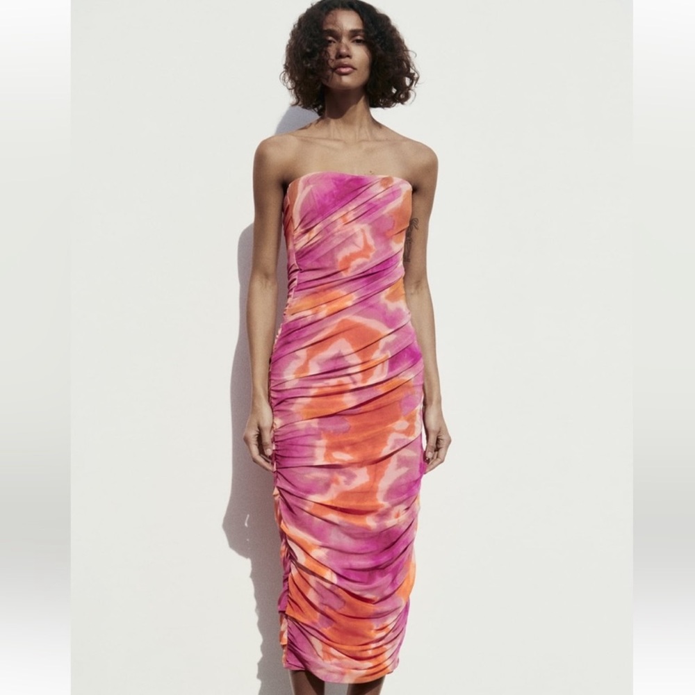Zara Print Dress With Tulle